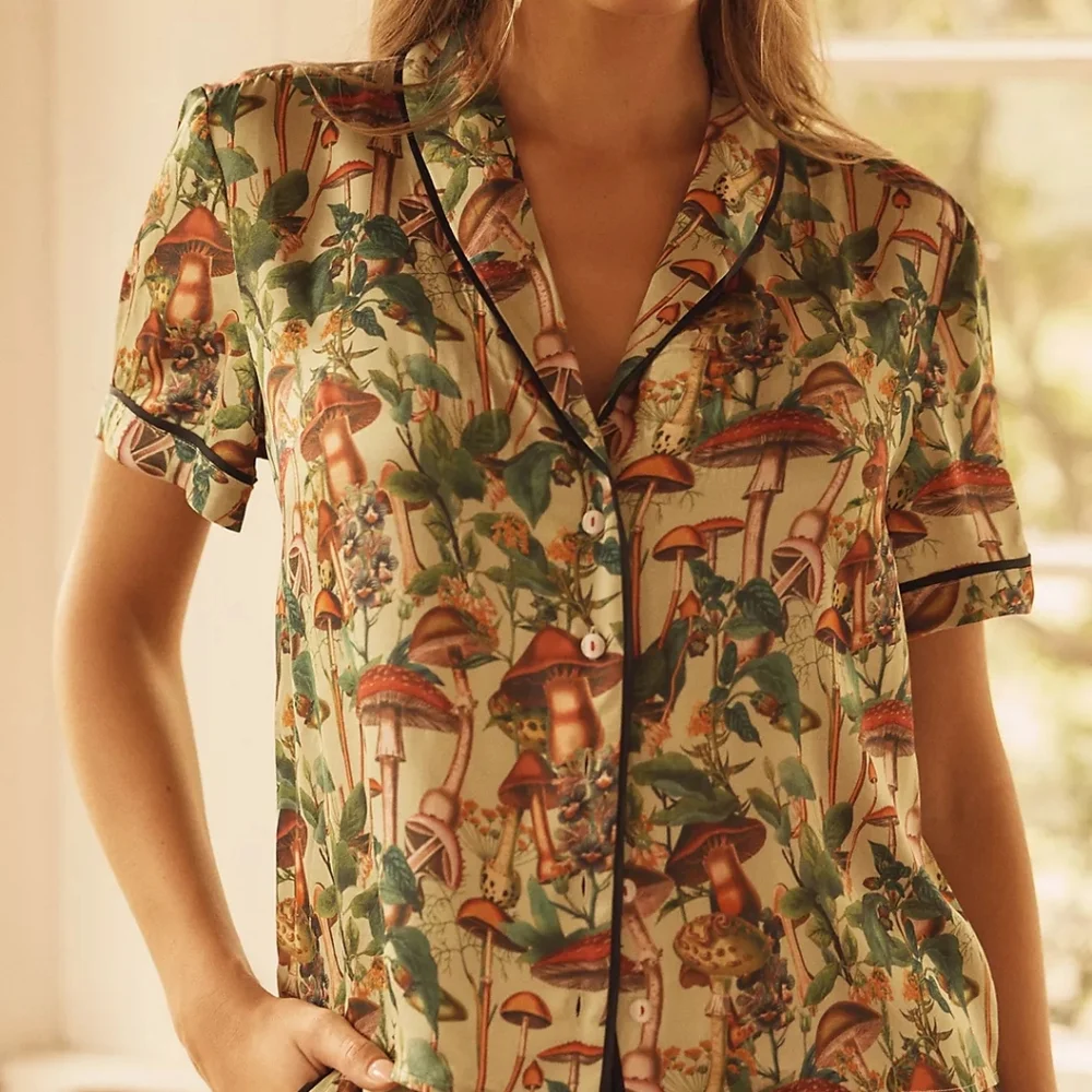 LyreBird Mushroom Print Women's Silky Pajama Set - Picture 14 of 15